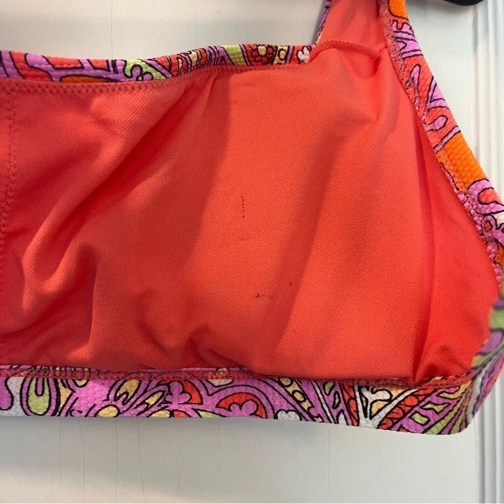 Jessica Simpson Retro Pink Orange Paisley Tie Bikini Top Size XL
